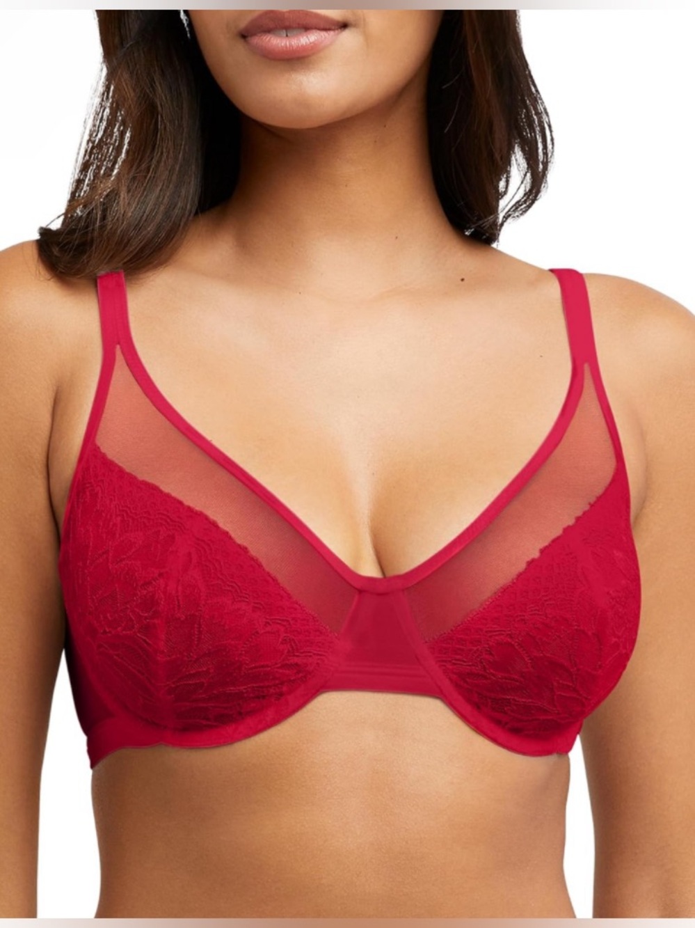Bali Women's One Smooth U Lace Minimizer Bra, Underwire Full-Coverage Red 38DD